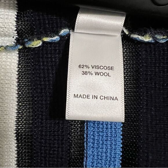 St. John‎ Blue and Yellow Striped Knit Side Slit Sweater - L - Picture 10 of 12